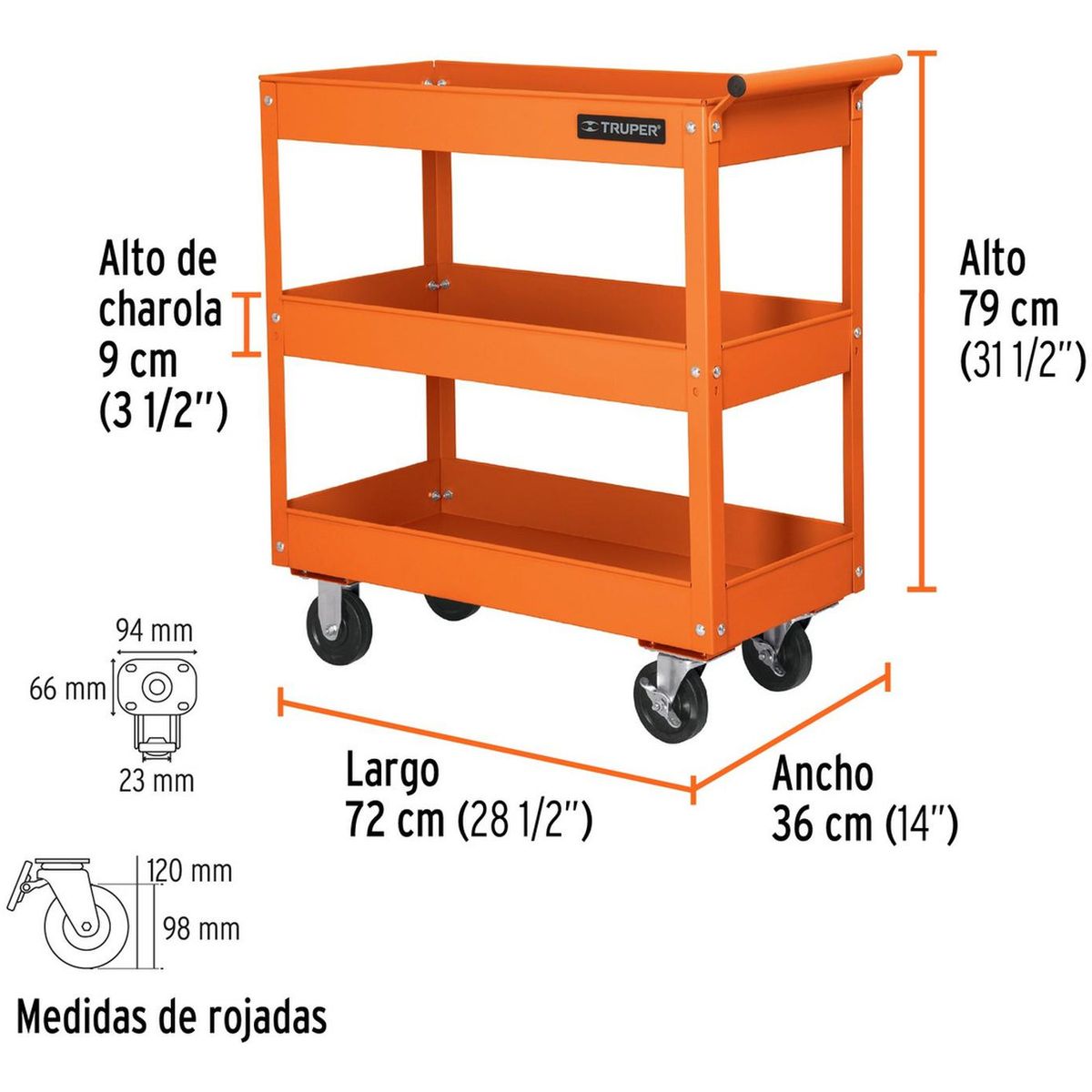 TRUPER - Carro de servicio 3 charolas Truper