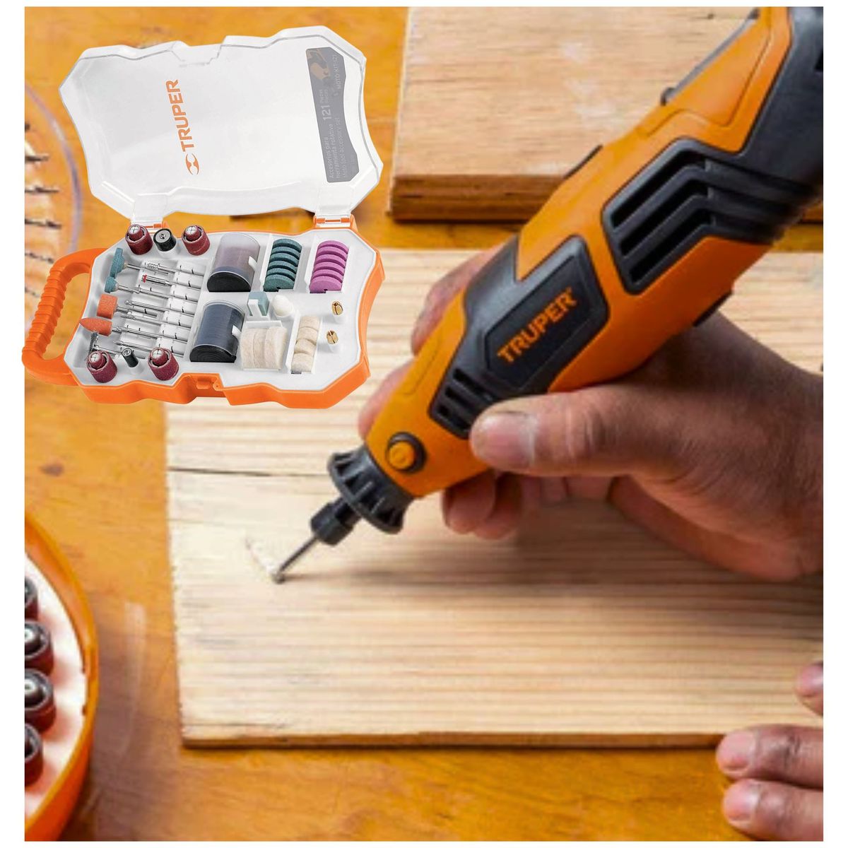 TRUPER - Juego de accesorios para herramienta rotativa, 121 piezas