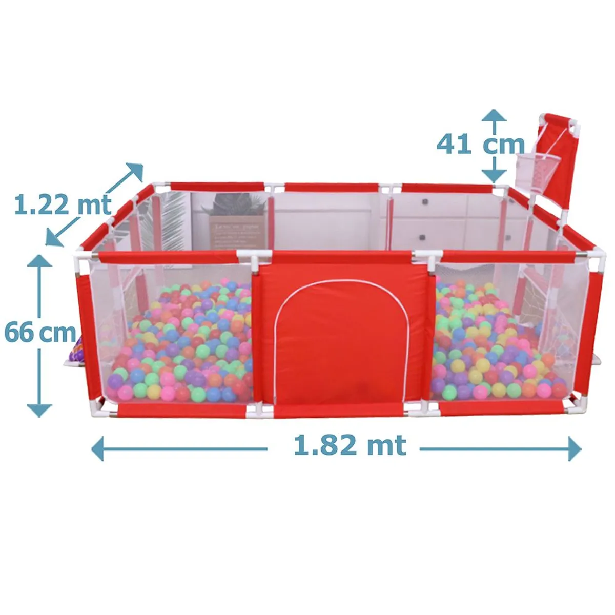 GENERICO - Corral de juegos con aro de básquet y arco de fútbol - Rojo
