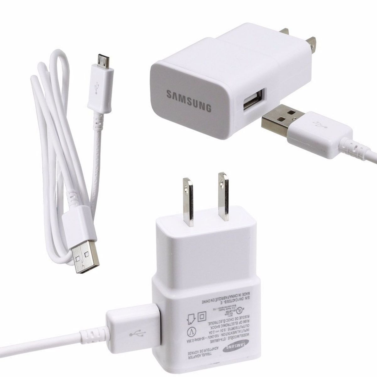 GENERICO - Cargador Cable V8 para J2 J3 J4 J7 Otros Blanco