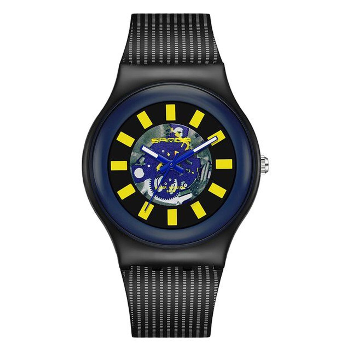 SANDA - RELOJ HOMBRE SANDA AZUL AMARRILLO A RAYAS 3207