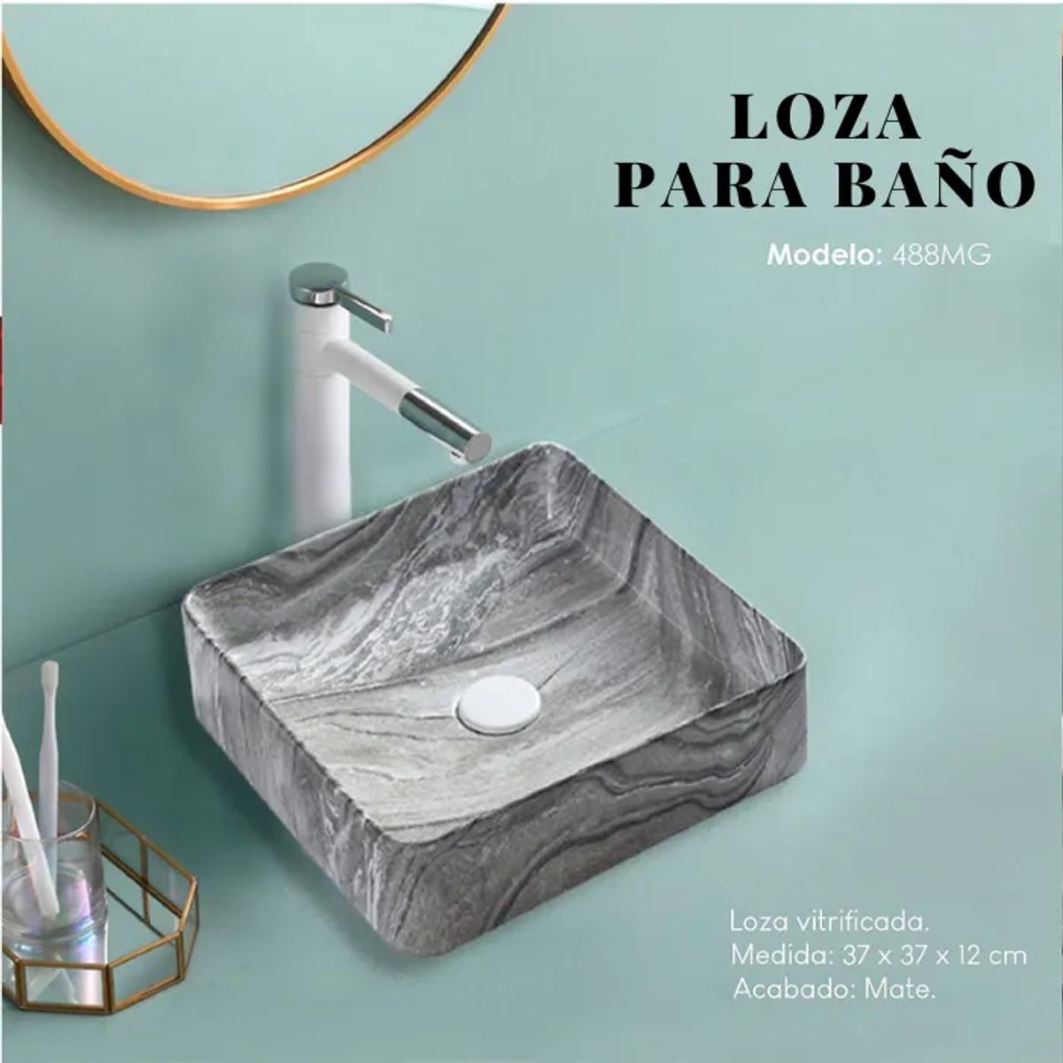 XM - LAVABO OVALIN DE LOZA GRIS 488MG