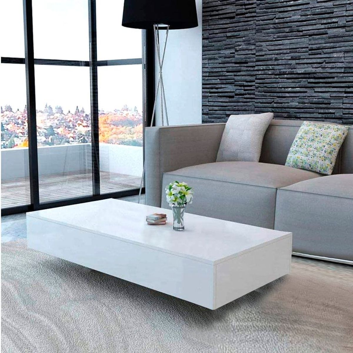 VILLA HOGAR - Mesa de centro shadow con cajón blanco