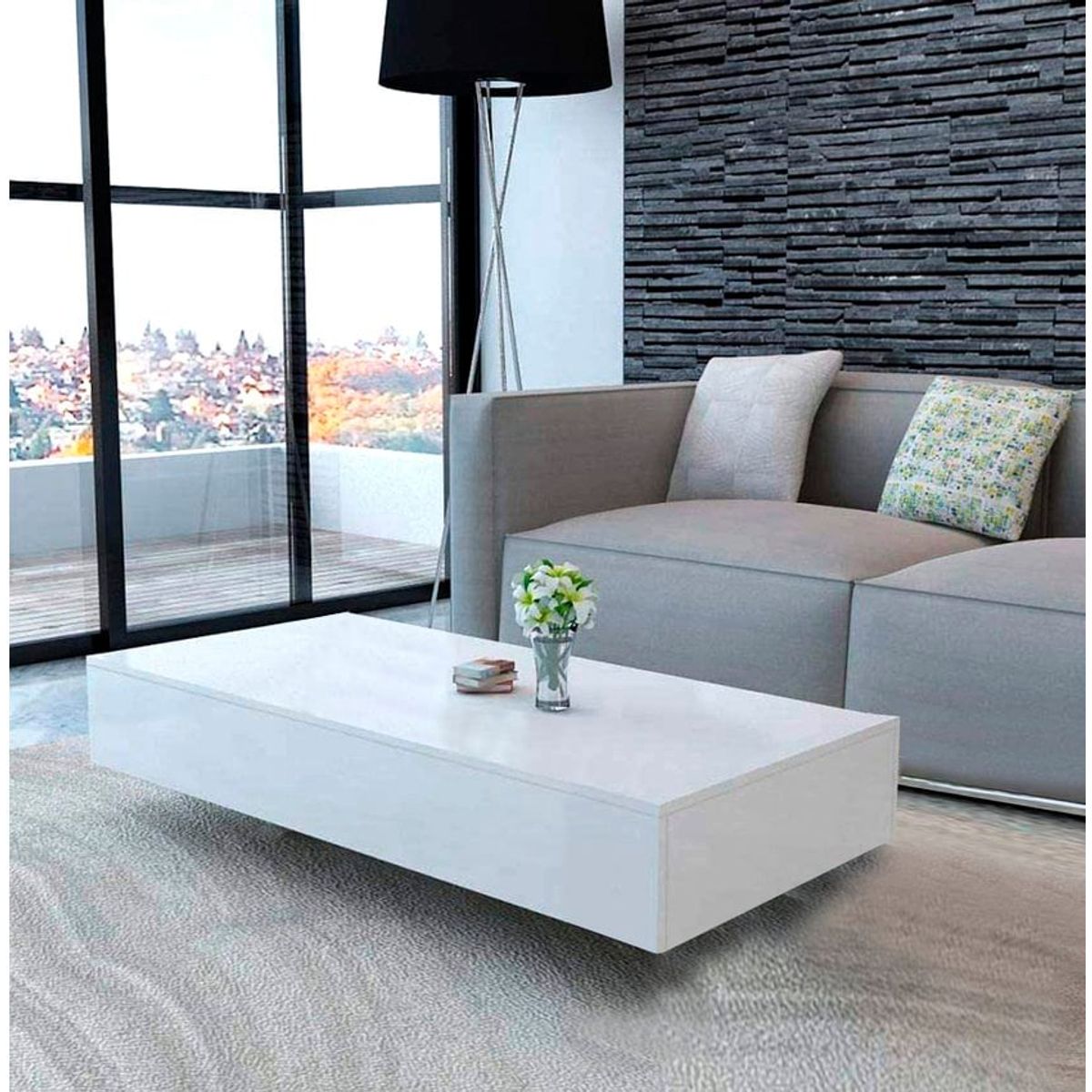 VILLA HOGAR - Mesa de centro shadow con cajón blanco