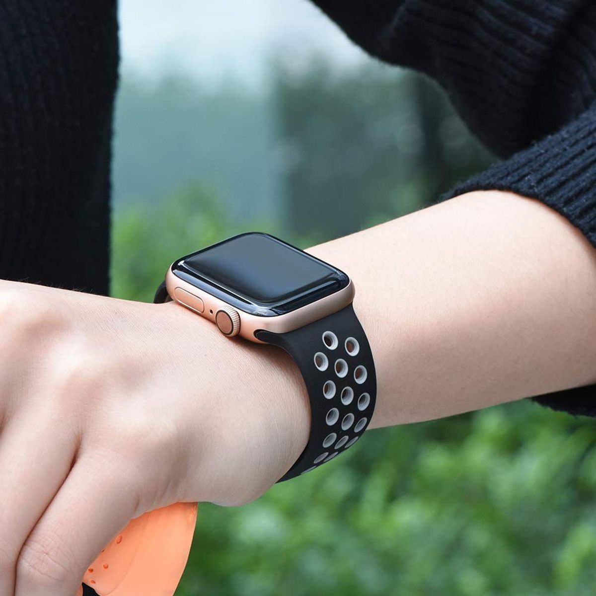 GENERICO - Correa Silicona Sport para Apple Watch 42 - 44 - 45 - 49mm - NGris