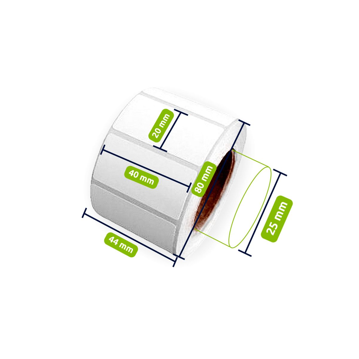JPSYSTEMS - 4 rollos 1300 etiquetas adhesiva térmico TD 40x20mm tuco 1"