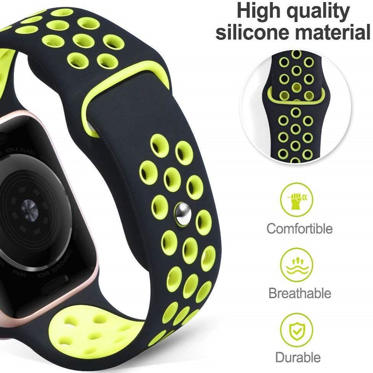 GENERICO - Correa Silicona Sport para Apple Watch 42 - 44 - 45 - 49mm - NVerde