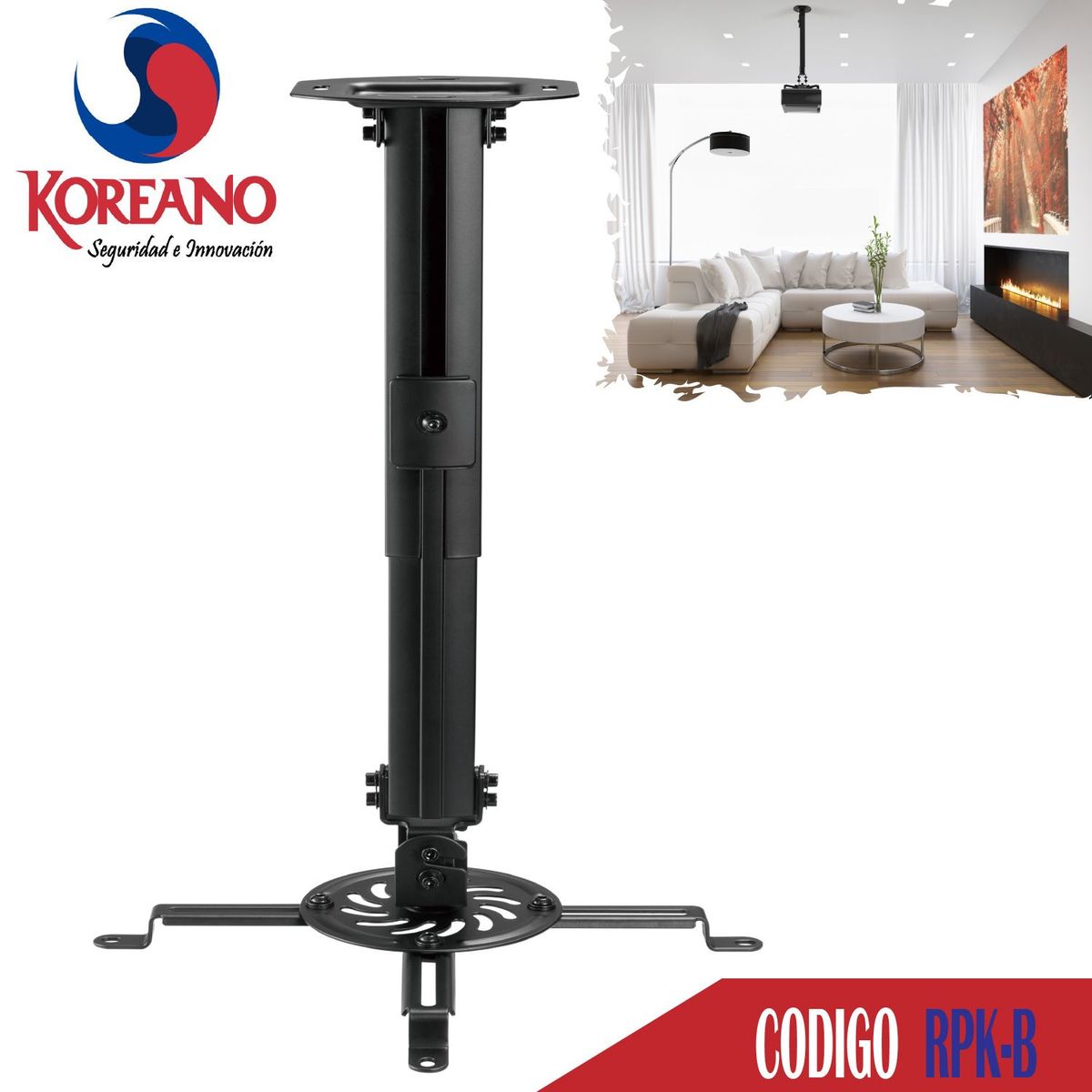 KOREANO SEGURIDAD E INNOVACION - Soporte Rack Proyector Multimedia para Techo color Negro 58cm - RPK-B