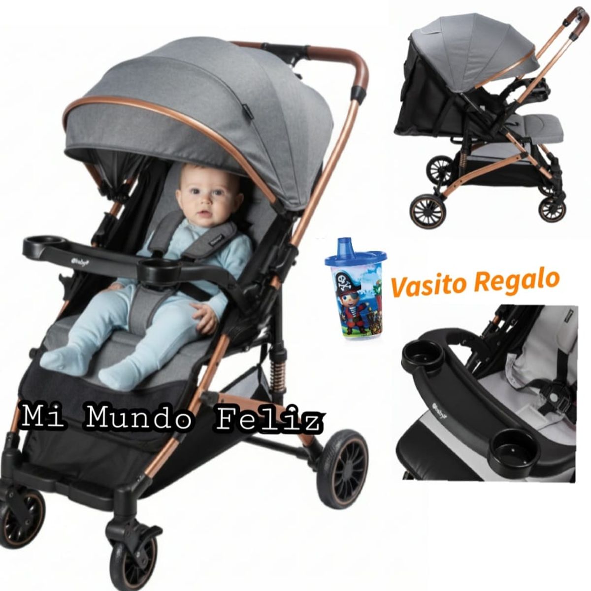 EBABY - Coche Cuna Acolchado de Paseo Gray
