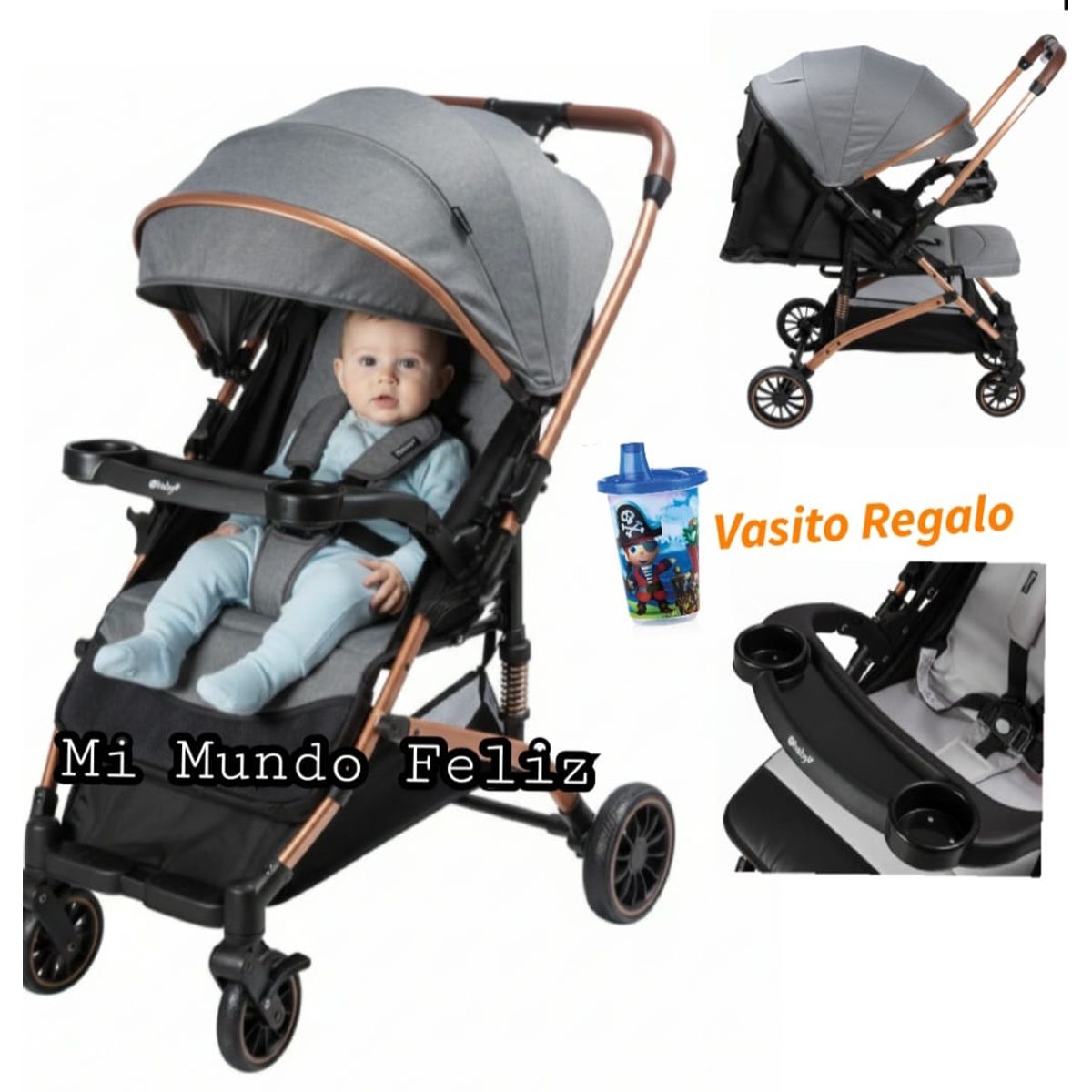 EBABY - Coche Cuna Acolchado de Paseo Gray