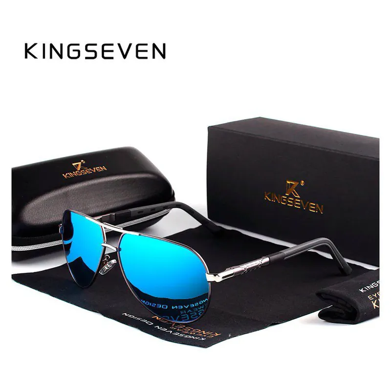 KINGSEVEN - Lente de sol aviador polarizado kingseven uv400 - negro azul