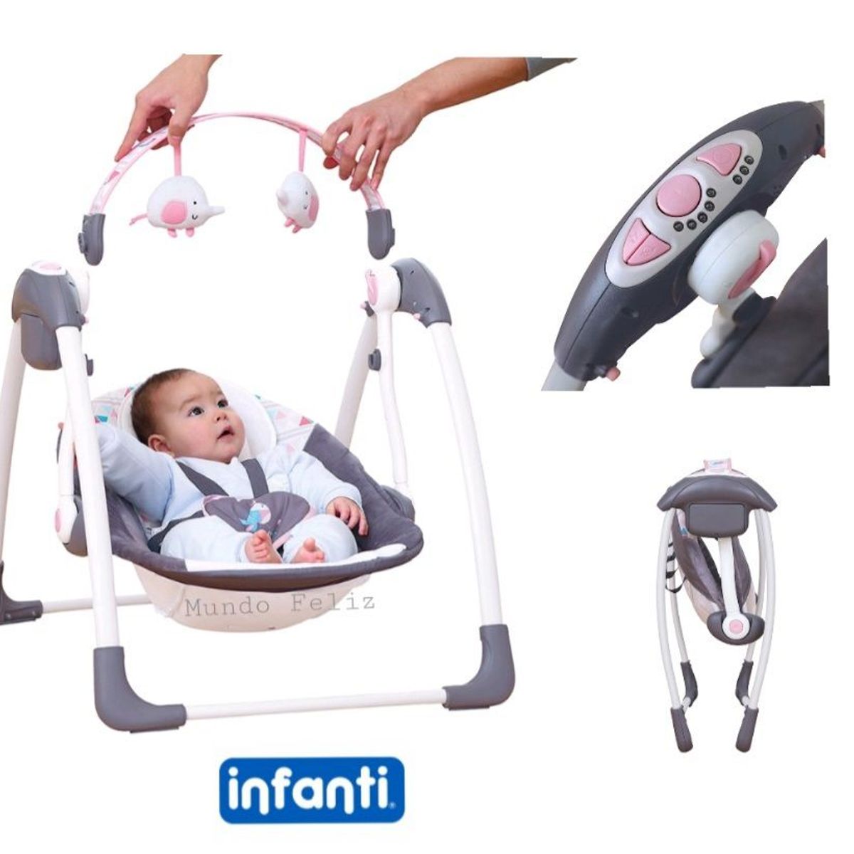 INFANTI - Mecedora de Bebe Automatica Plegable Infanti Rosada