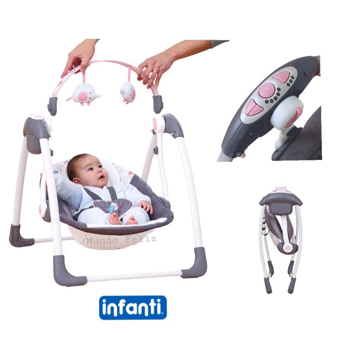 INFANTI - Mecedora de Bebe Automatica Plegable Infanti Rosada