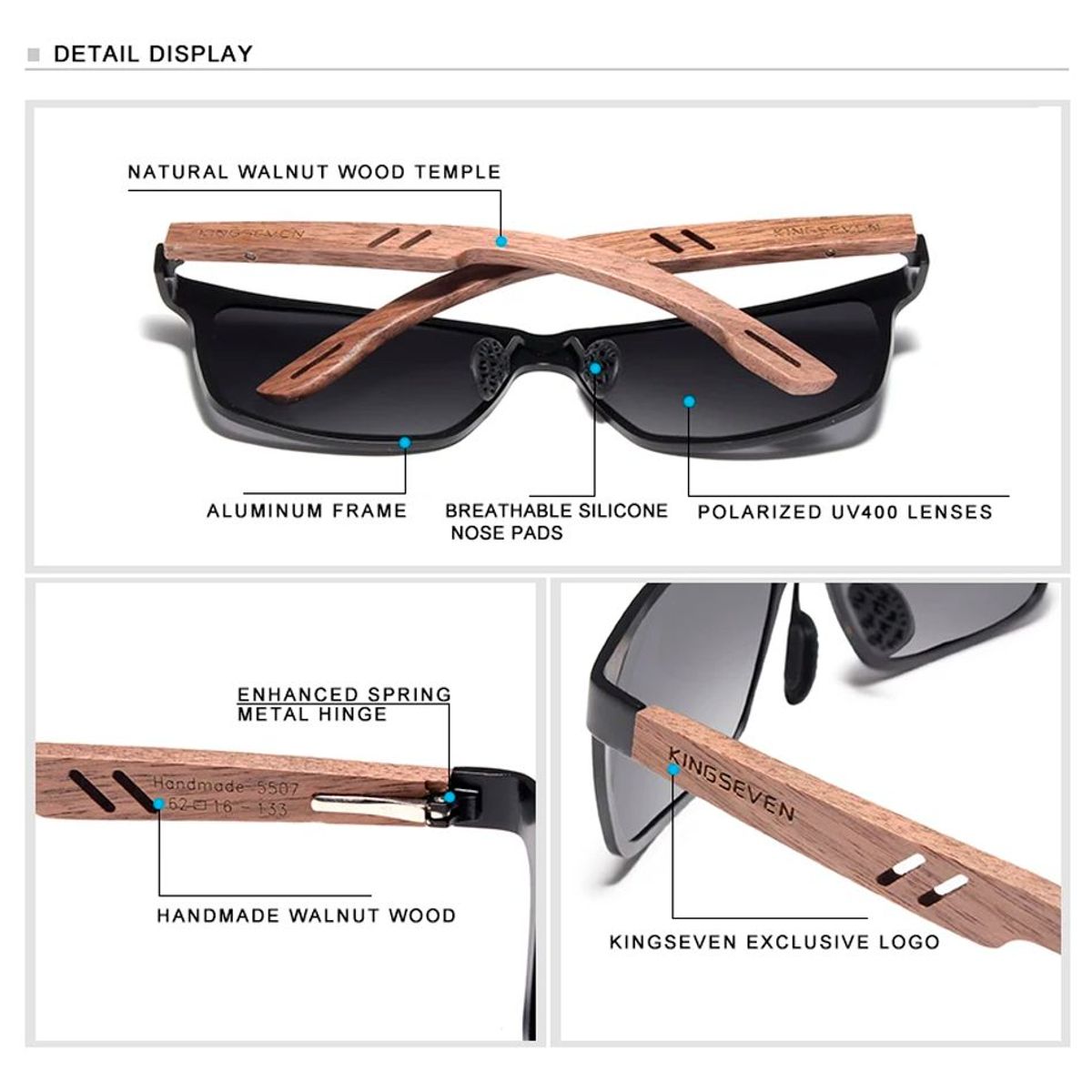 KINGSEVEN - Lentes de Sol kingseven Polarizado uv400 Madera 550708