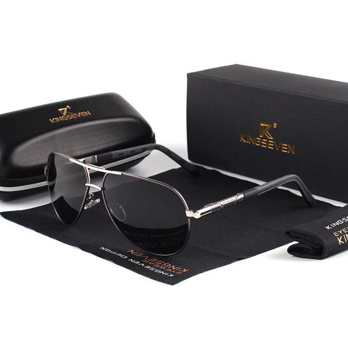 KINGSEVEN - Lente de sol aviador polarizado kingseven uv400 - negro gris