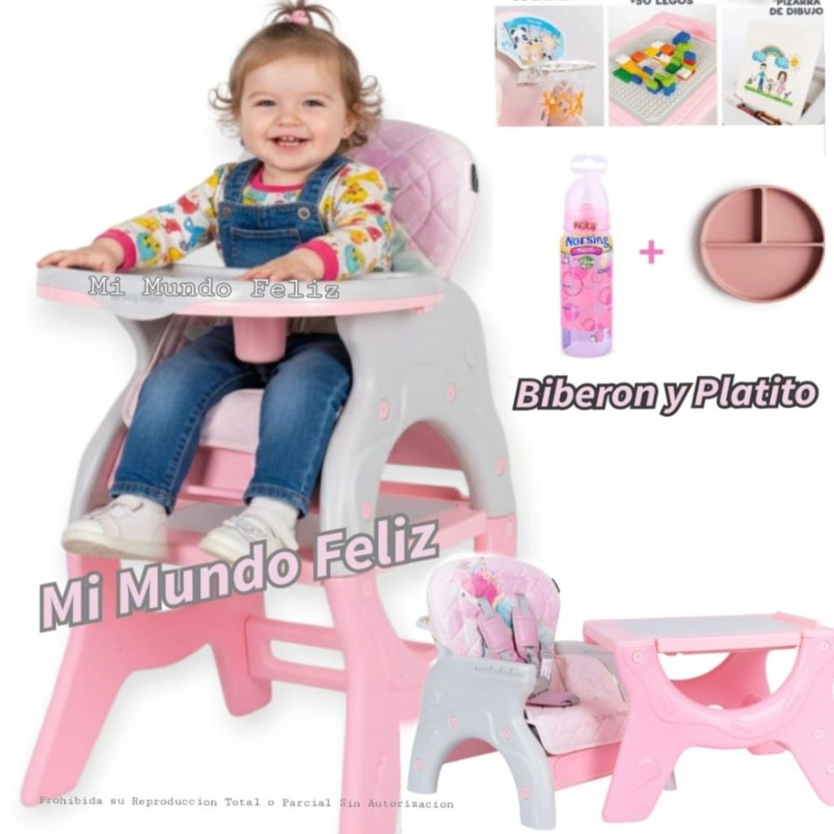 BABY HAPPY - Silla de Comer para Bebe Deluxe con Accesorios Pink Pastel