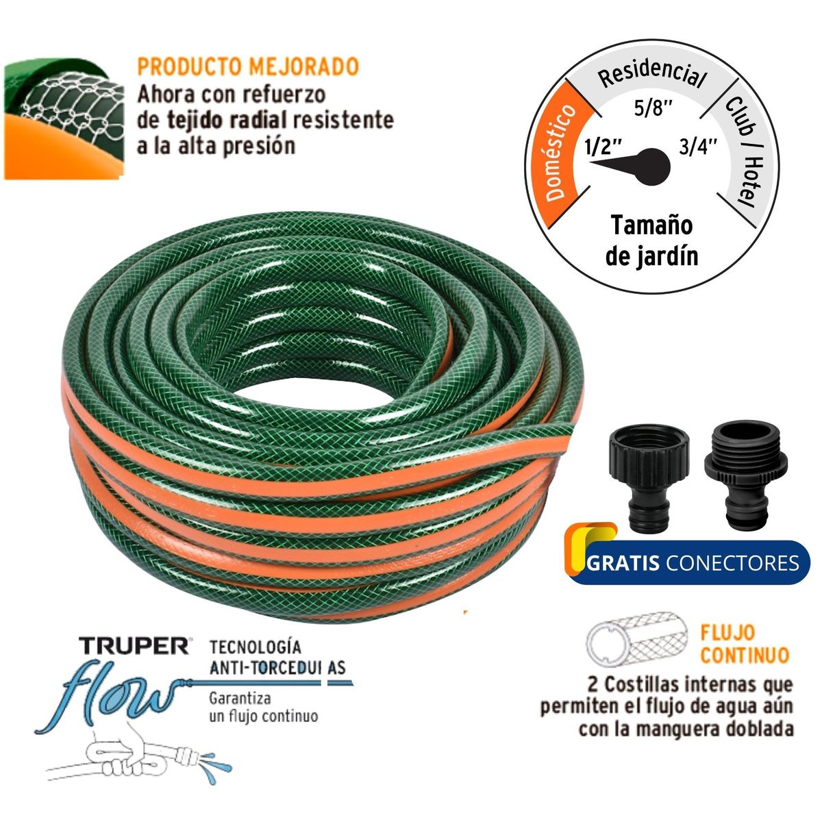 TRUPER - Manguera de riego expandible reforzada 1-2x30m truper