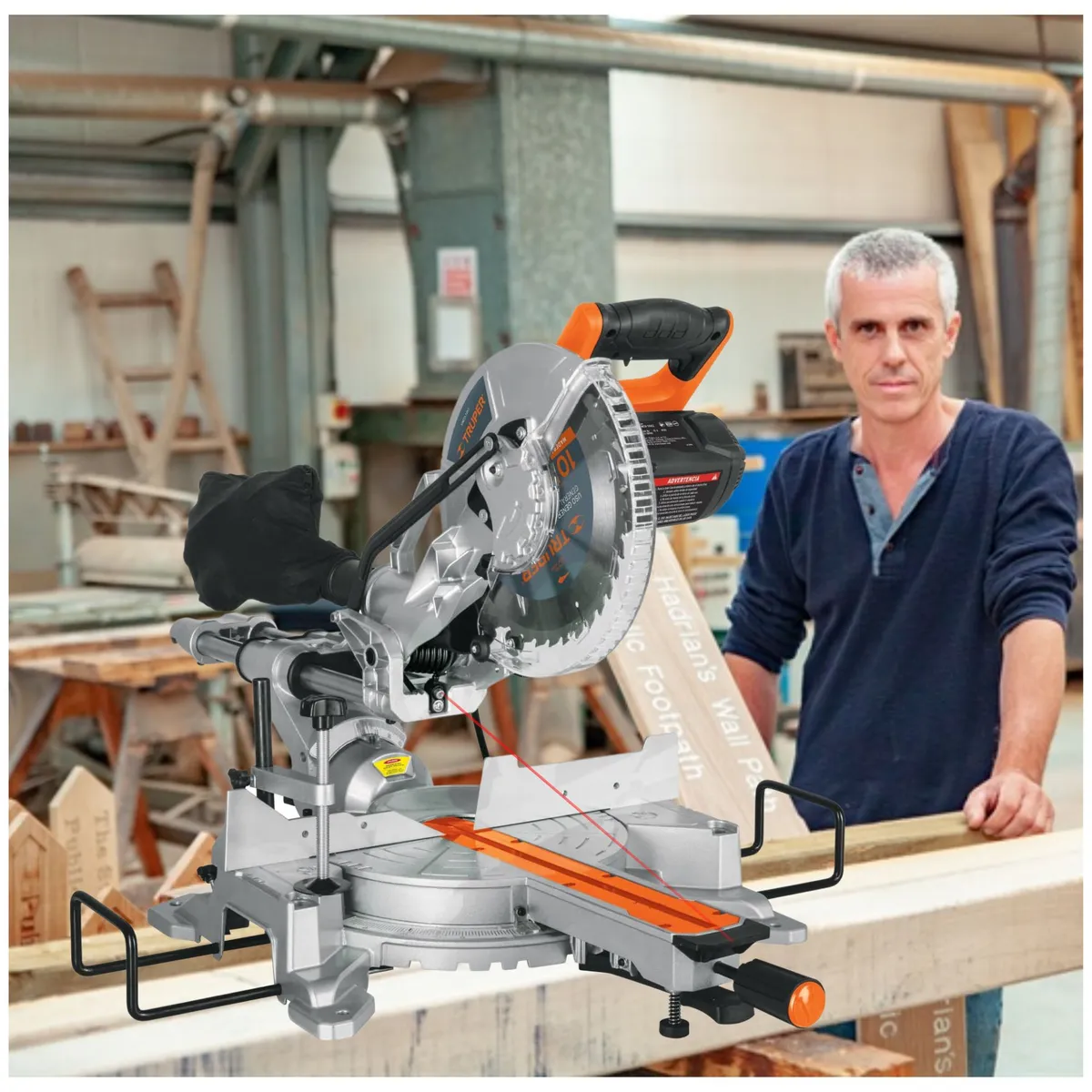 TRUPER - Sierra ingleteadora telescópica 1800W corte madera y aluminio 2 1/2 HP