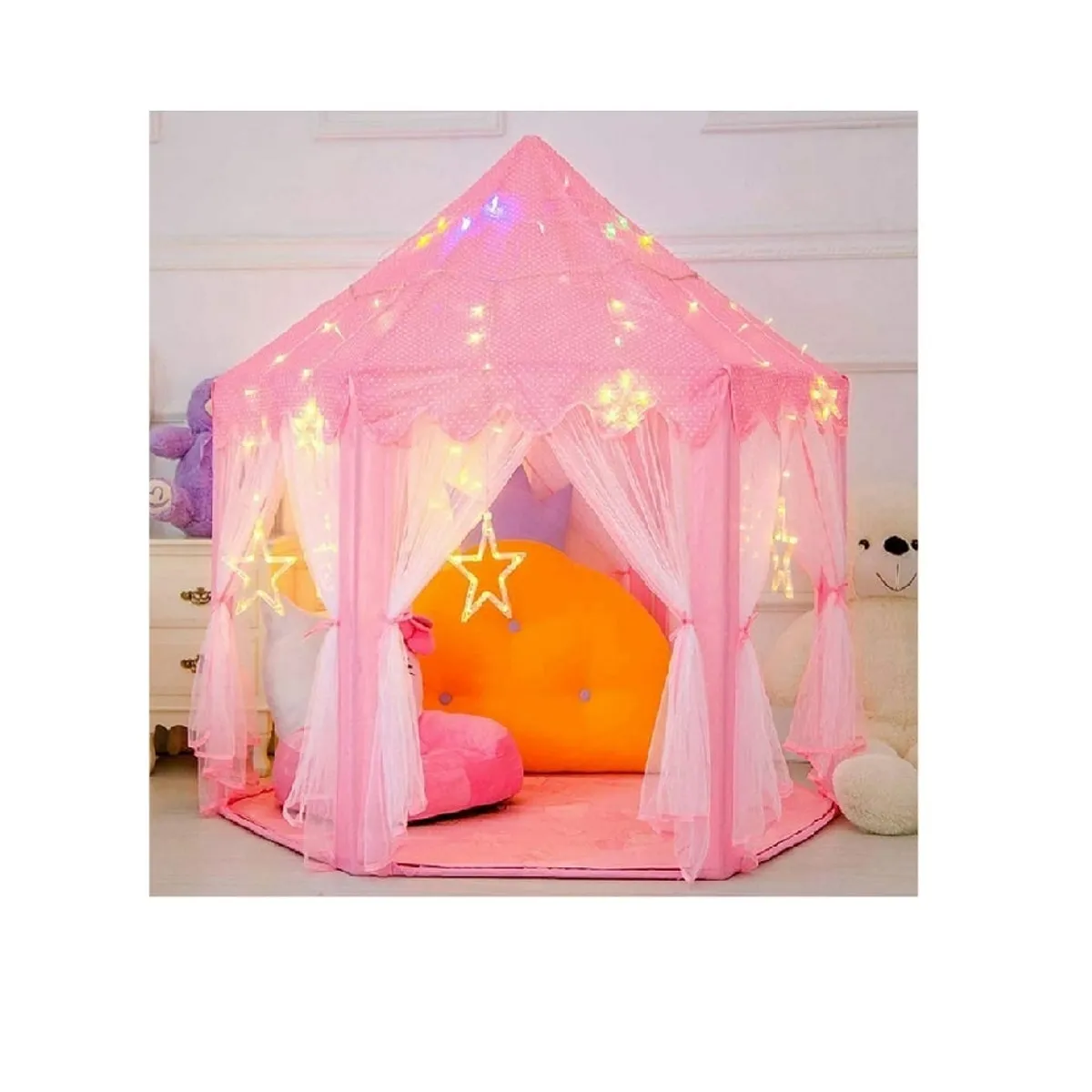 GENERICO - Carpa Castillo Princesa Con Luces Modelo Tul - rosado