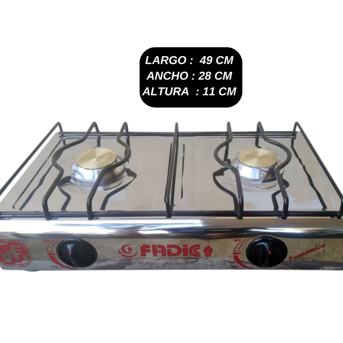 FADIC - COCINA DE MESA 2 HORNILLAS TOTAL ACERO INOX + KIT REGULADOR NORMAL + ENCENDEDOR DE COCINA