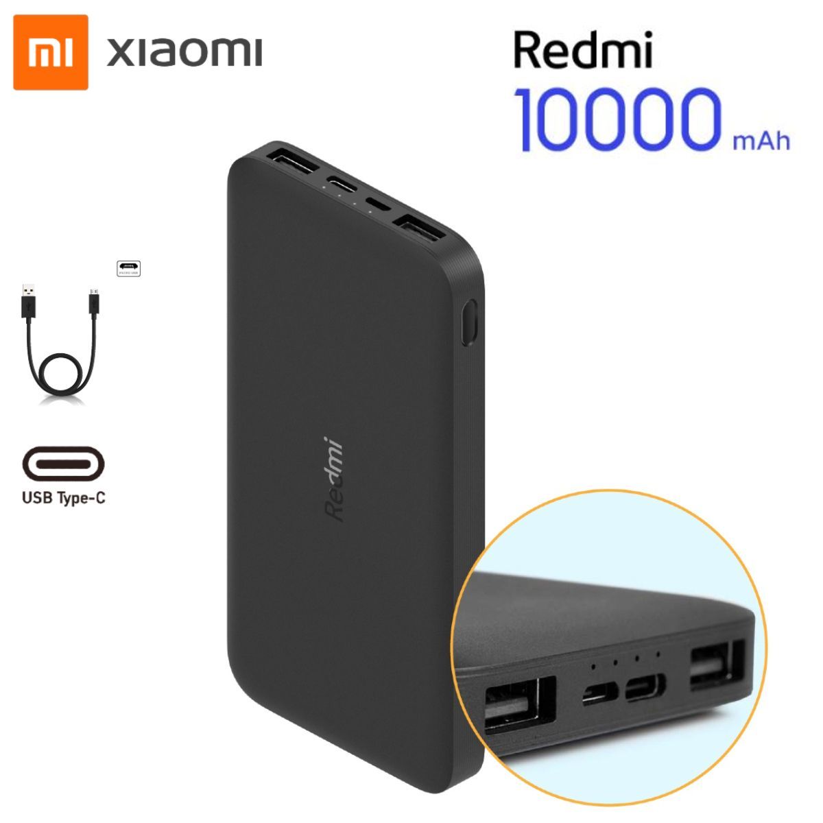XIAOMI - Cargador Portátil Xiaomi Redmi Power Bank 10000mah - Negro