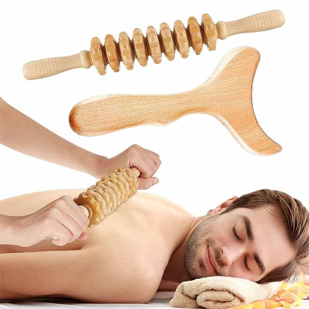 GENERICO - Masajeador Gua Sha de madera de 9 ruedas