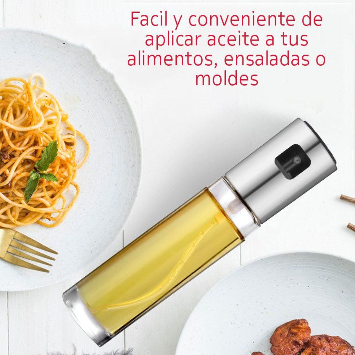 GENERICO - Spray Pulverizador Aceite Oliva Cocina Botella Vidrio Silver