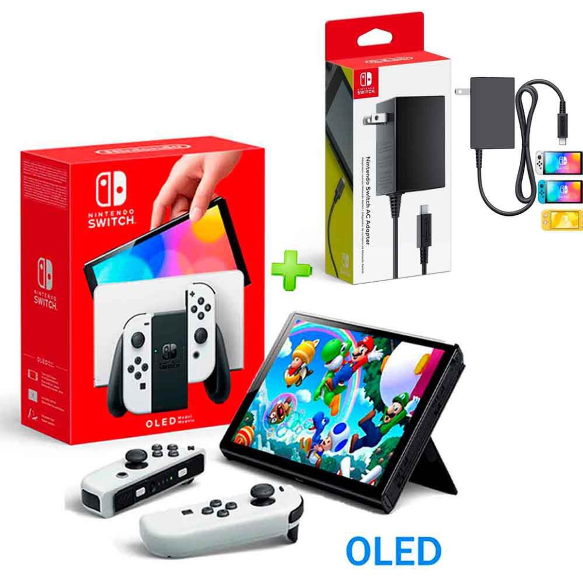 Nintendo - Pack Consola Nintendo Switch OLED Blanco y Cargador Nintendo Original