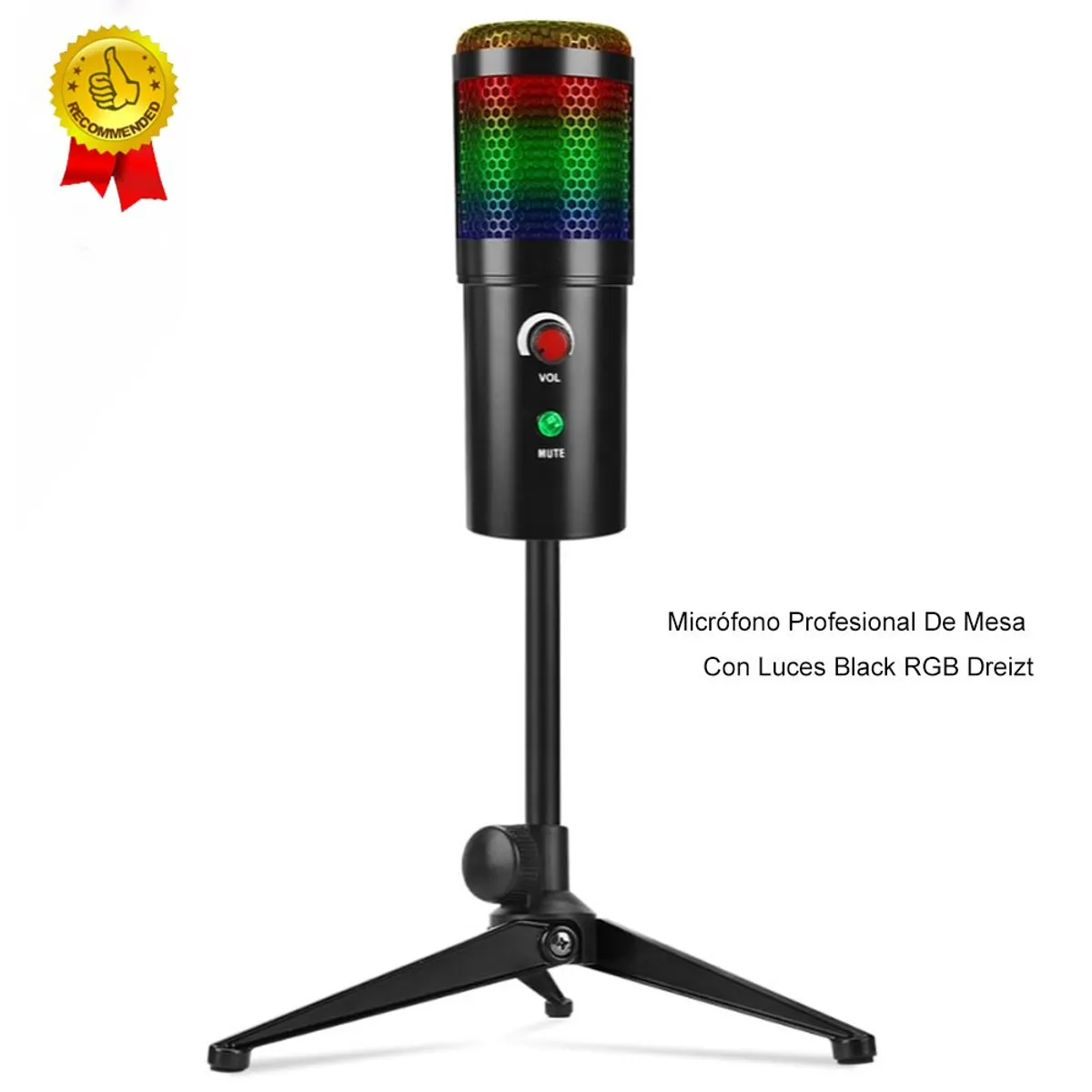 DREIZT - Micrófono Gamer de Escritorio con Luces RGB Calidad de Estudio