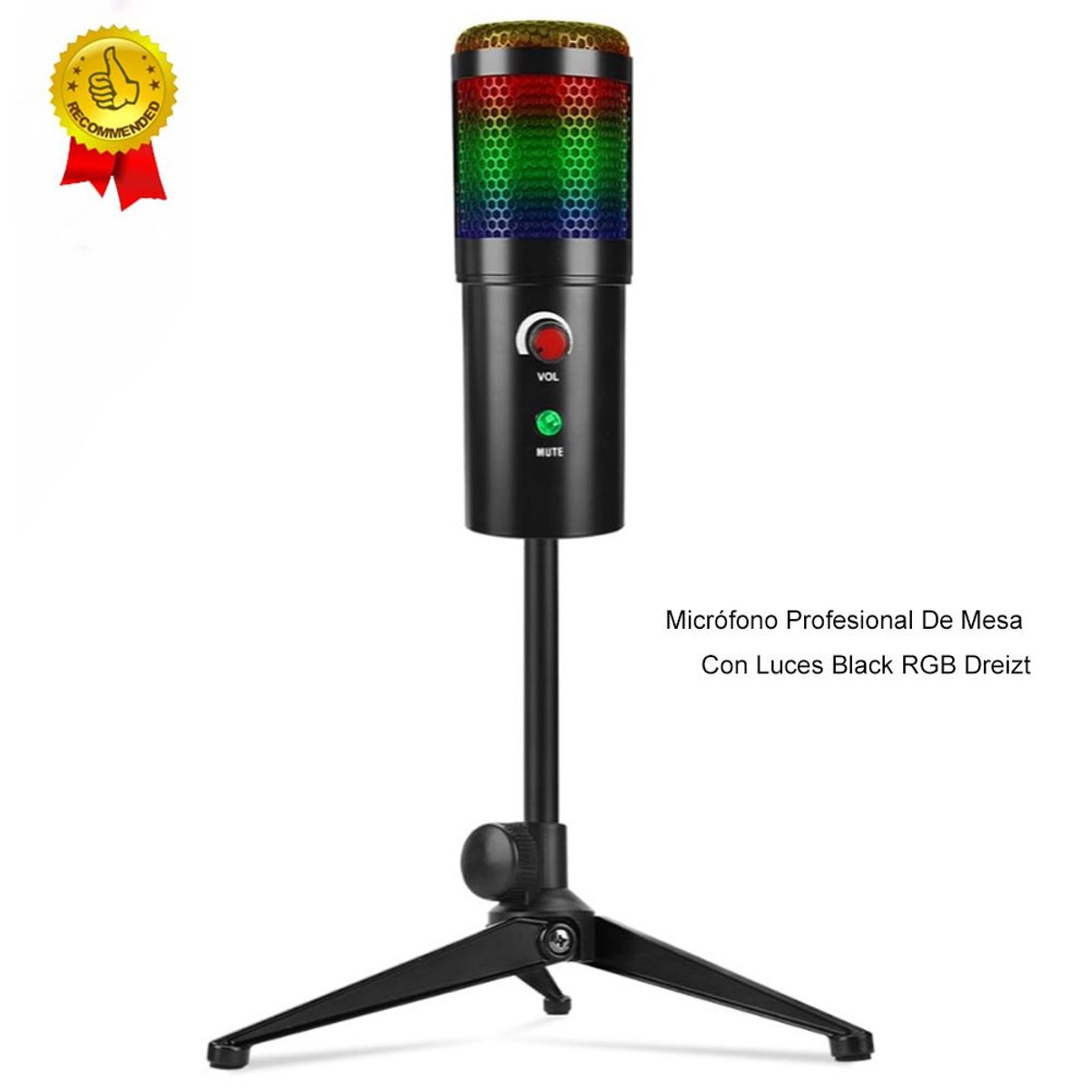 DREIZT - Micrófono Gamer de Escritorio con Luces RGB Calidad de Estudio