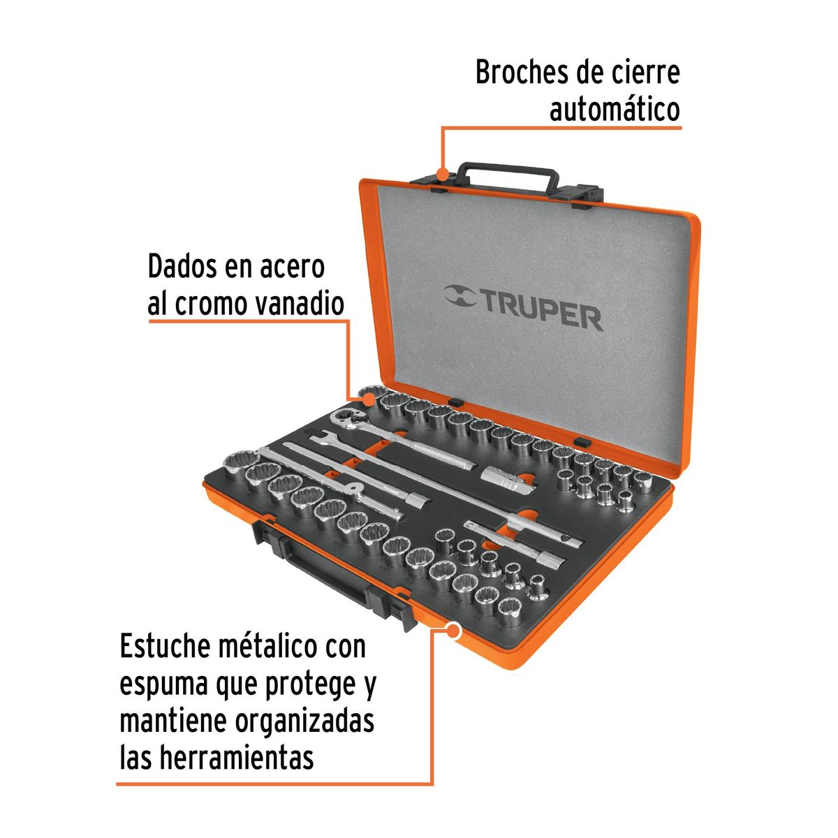 TRUPER - Juego de 42 herramientas cuadro 1/2" std y mm para mecánico