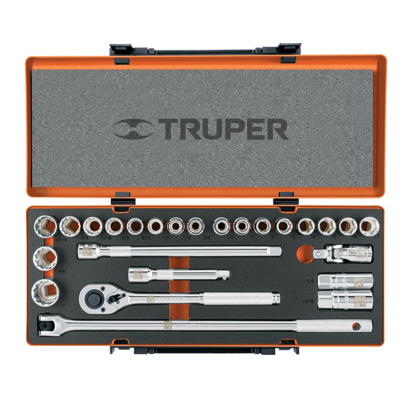 TRUPER - Juego de 25 herramientas cuadro 1/2" std y mm para mecánico
