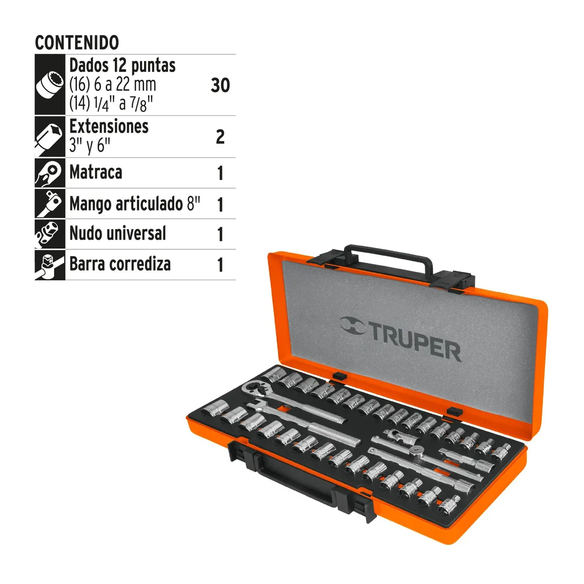 TRUPER - Juego de 36 herramientas cuadro 3/8" std y mm para mecánico