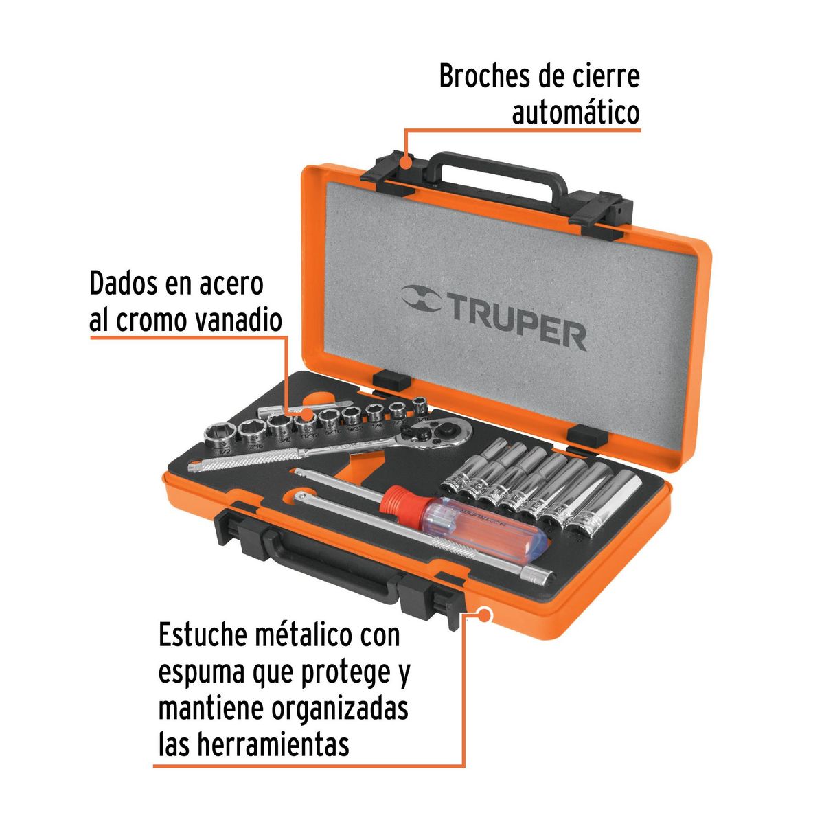 TRUPER - Juego de 20 herramientas cuadro 1/4" mm para mecánico
