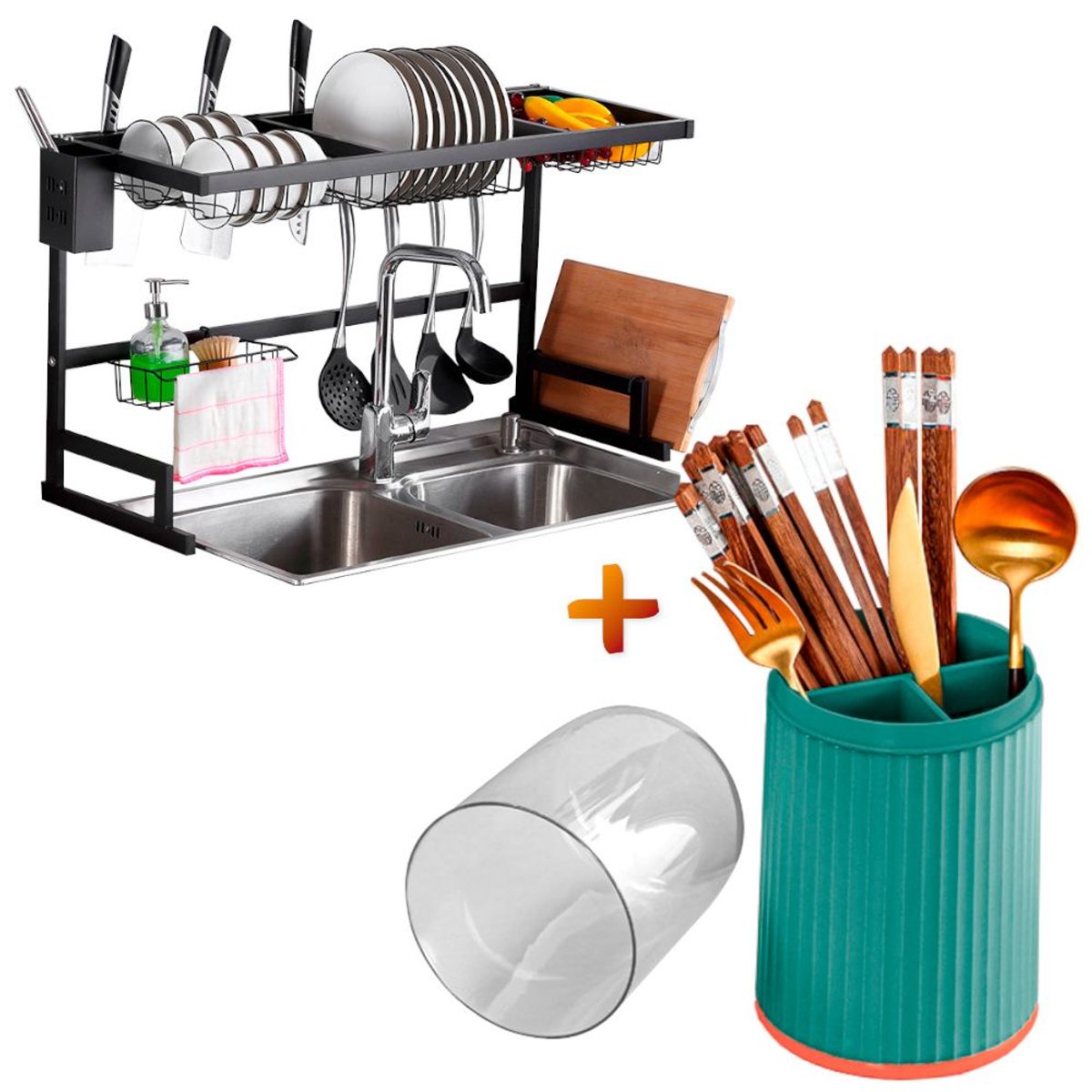 SASHIJA - Escurridor de Platos Premium 85cm Y Porta Cubiertos con Tapa C74 VD