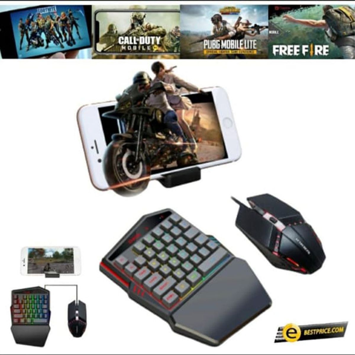 GENERICO - Bluetooth Kit Gamer 4 en 1 Teclado Gamer de una Sola Mano Rgb y Mouse