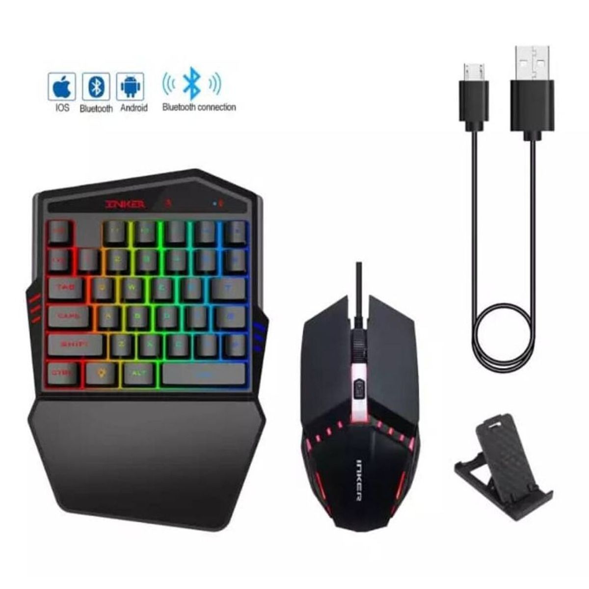 GENERICO - Bluetooth Kit Gamer 4 en 1 Teclado Gamer de una Sola Mano Rgb y Mouse