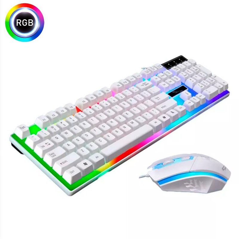 PLAYPRO - Combo Teclado y Mouse Gamer Rgb Laptop Pc Blanco Playpro
