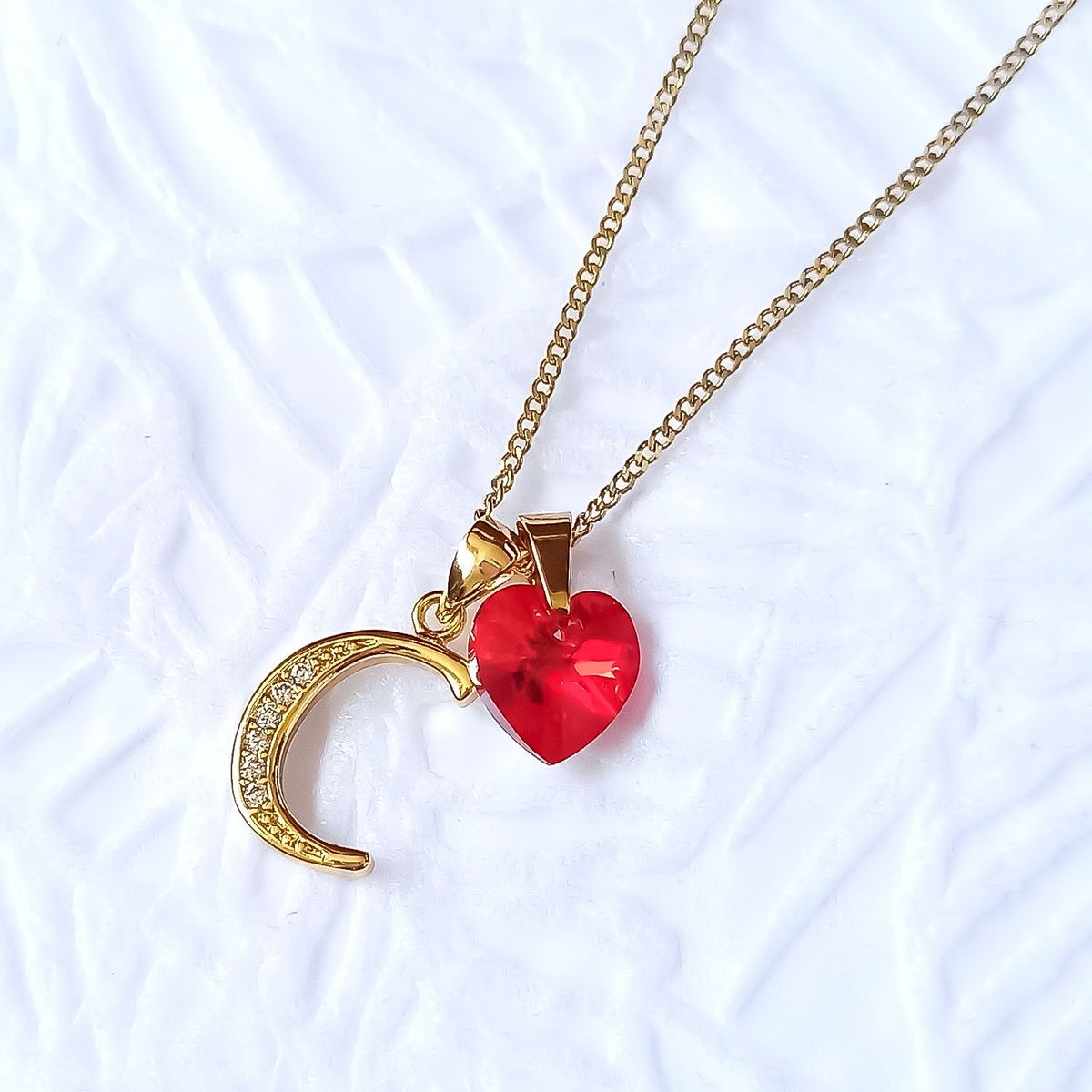 SIFRAH SHOP - Collar Dorado Dije Letra C con Cristal Corazón Rosa y Caja Para Regalo