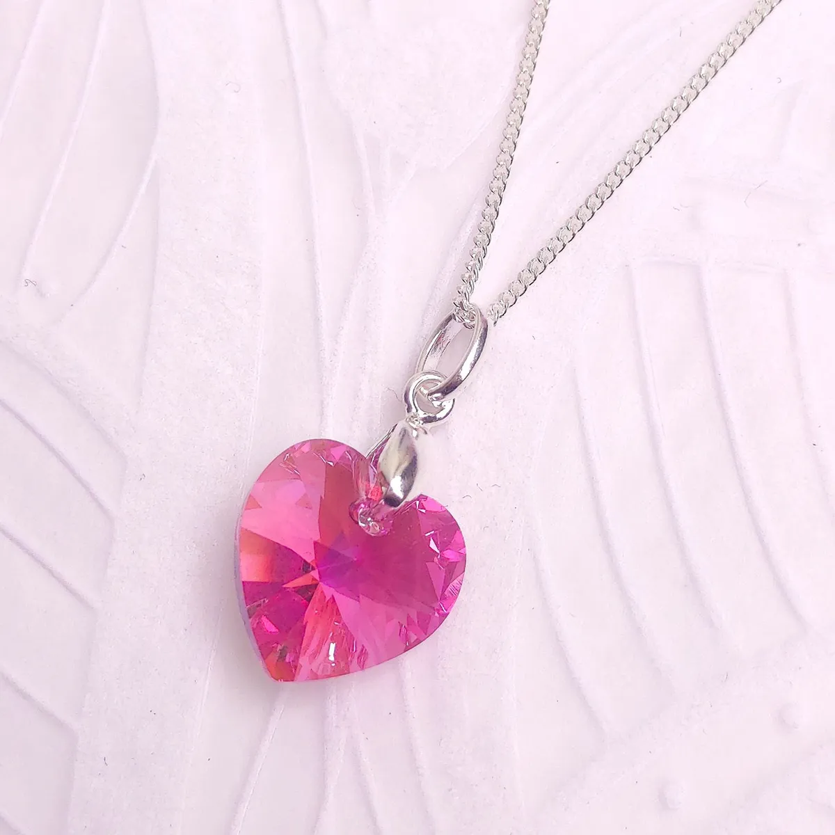 GENERICO - Collar de Plata con Dije Corazón de Cristal Rosado