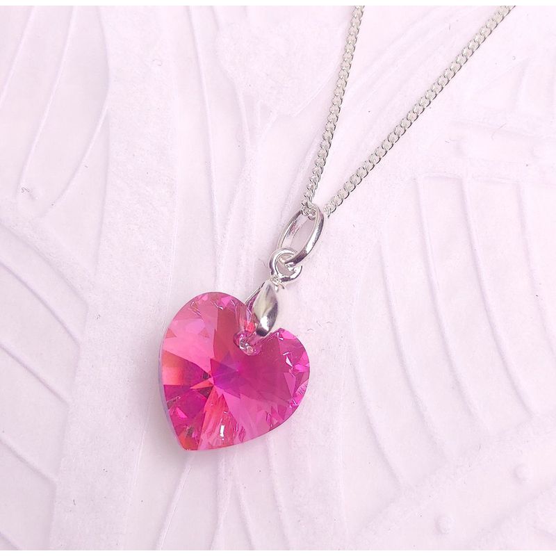 GENERICO - Collar de Plata con Dije Corazón de Cristal Rosado