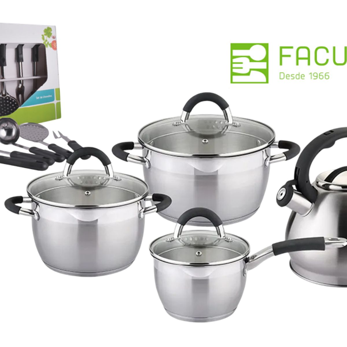 FACUSA - Juego de Ollas Facusa  Acero Inoxidable con Utensilios Gratis