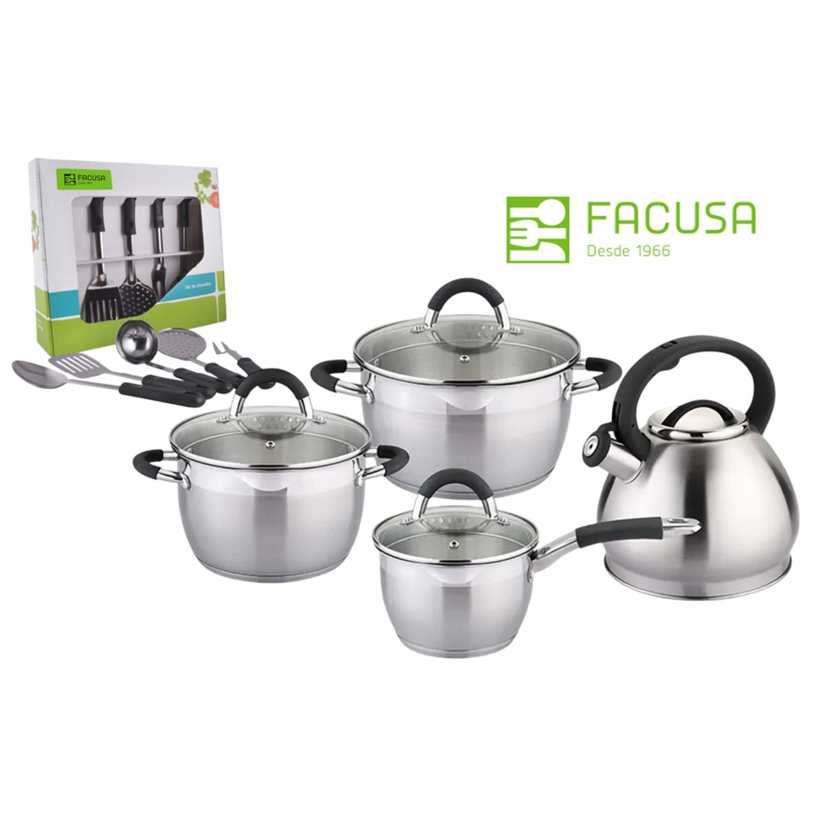 FACUSA - Juego de Ollas Facusa  Acero Inoxidable con Utensilios Gratis