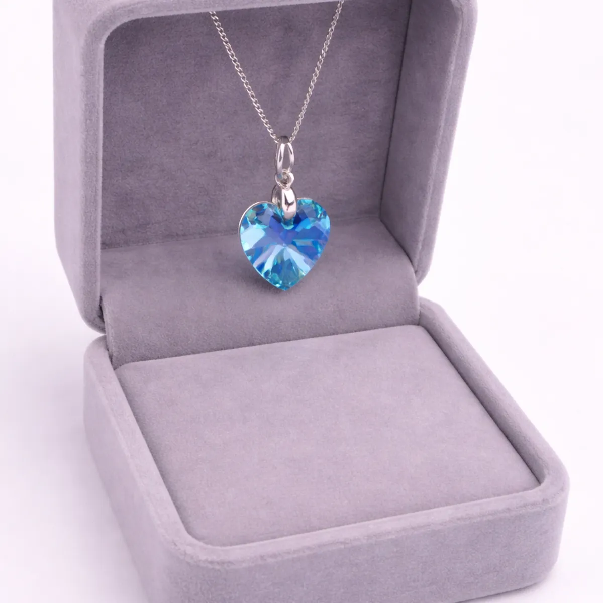 GENERICO - Collar de Plata 925 con Dije Corazón Celeste Cristal – Regalo Romántico para Mujer, Novia o Mamá