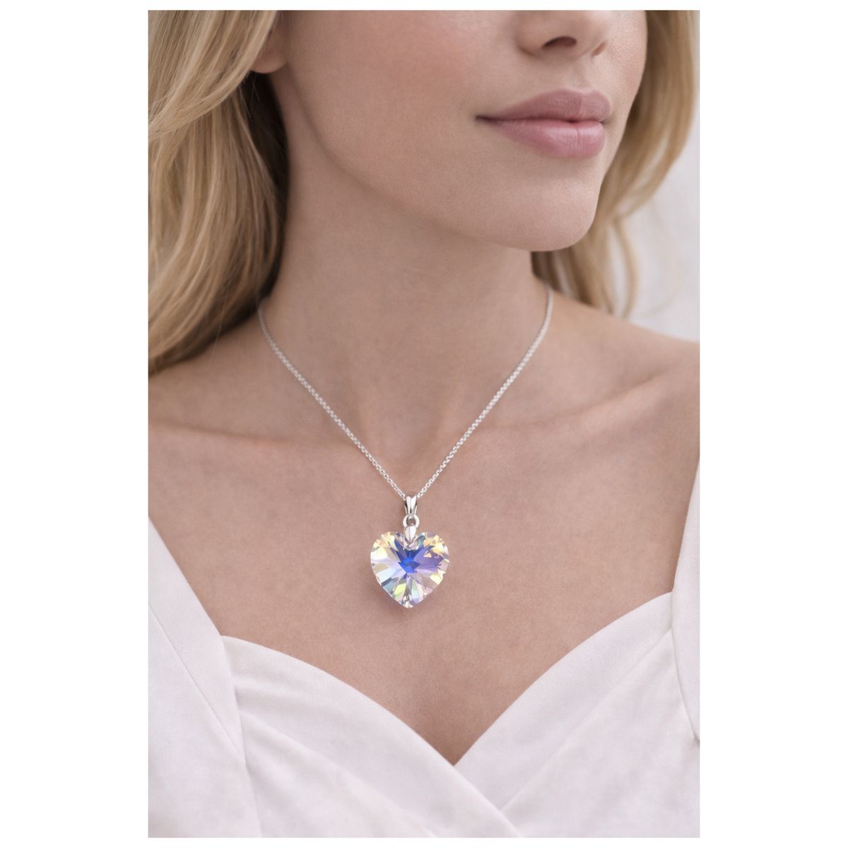 GENERICO - Collar de Plata 925 con Dije Corazón Cristal Aurora Boreal para Mujer – Regalo Romántico para Ella