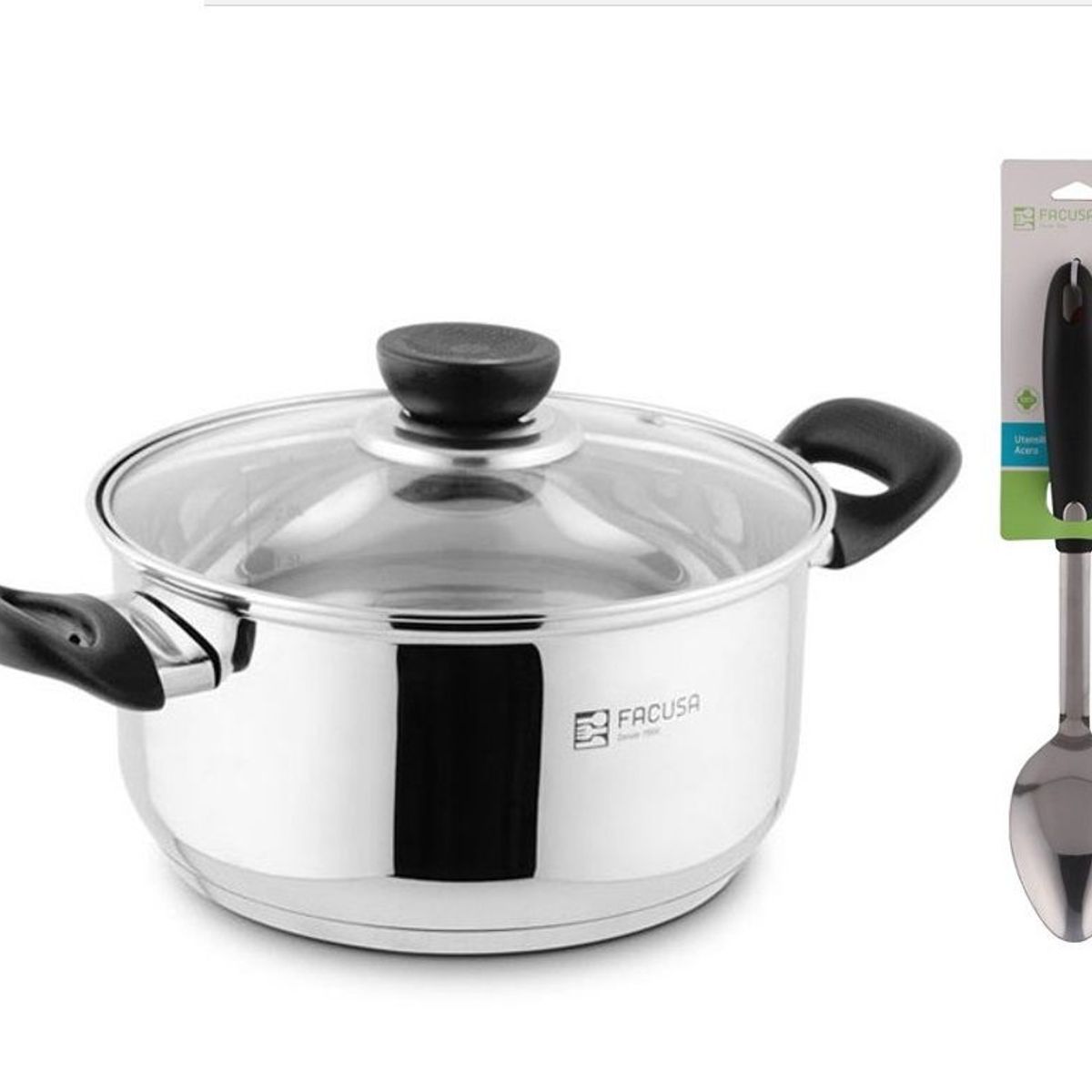 FACUSA - Olla Facusa Acero Inoxidable. 22 cm  Cuchara de Acero Inoxidable