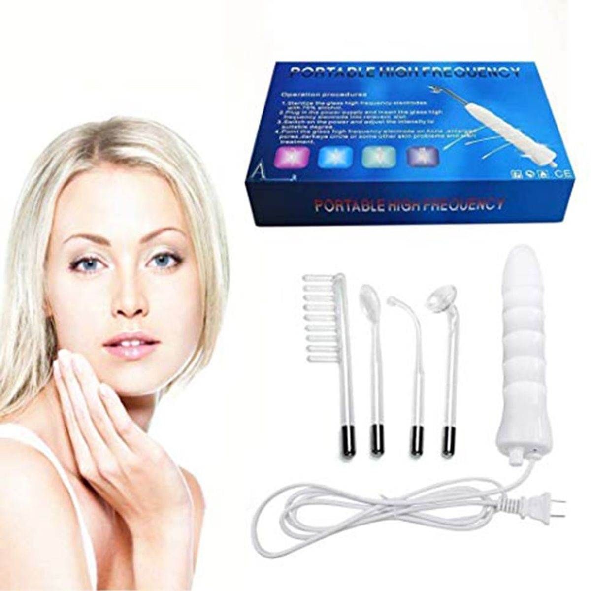 RISUTIMPORT - Masajeador Facial Alta Frecuencia Portátil  + 4 Accesorios Profesional
