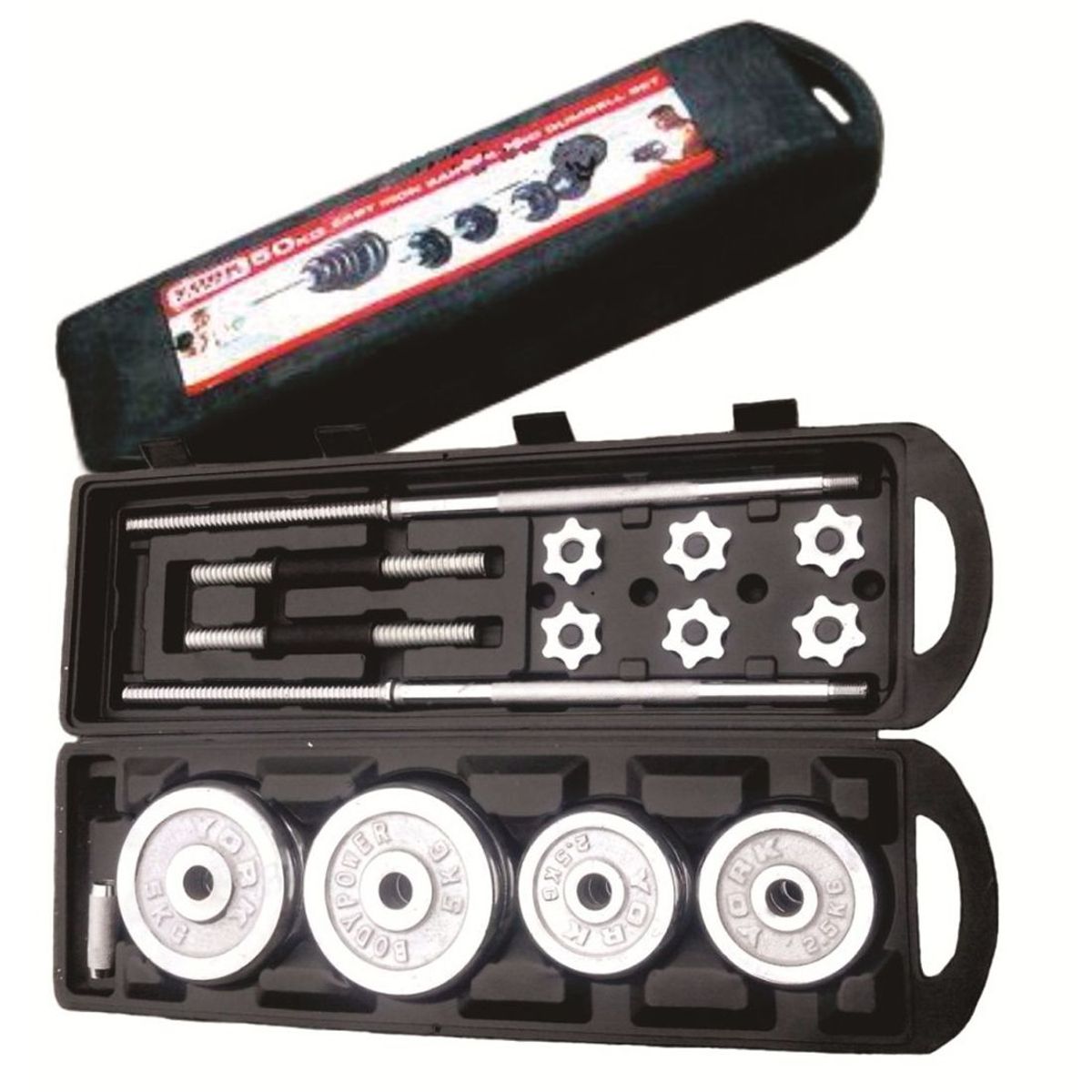 YORK - Set 50 Kilos York Original Mancuernas Barra + Maleta