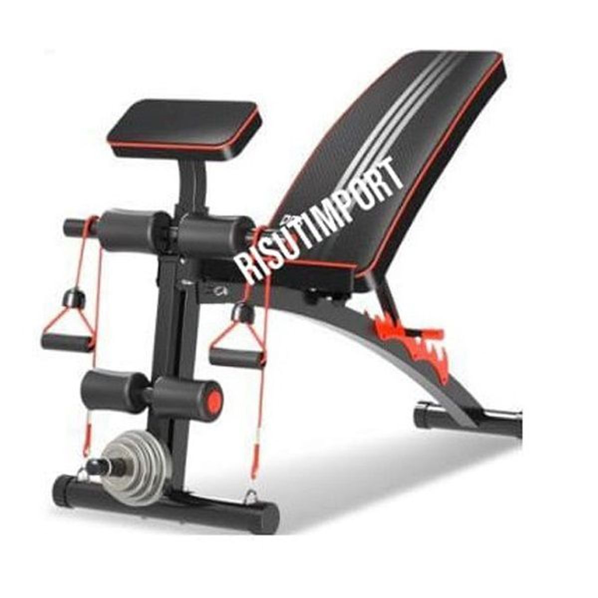 RISUTIMPORT - Banca Con Predicador Abdomen Glúteo Pierna Pecho + 2 Ligas