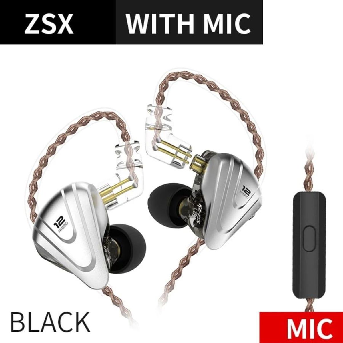 KZ - Audífonos Kz Zsx 5ba+1dd 6 Controladores Híbrido In-ear Negro Con Mic